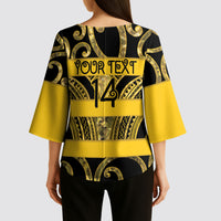 Taranaki Custom Rugby New Zealand Kimono Sleeve Blouse Aotearoa Maori Pukana Tiki Mascot