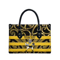 Taranaki Custom Rugby New Zealand Leather Bag Aotearoa Maori Pukana Tiki Mascot