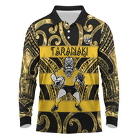 Taranaki Custom Rugby New Zealand Long Sleeve Polo Shirt Aotearoa Maori Pukana Tiki Mascot