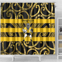 Taranaki Custom Rugby New Zealand Shower Curtain Aotearoa Maori Pukana Tiki Mascot