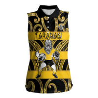 Taranaki Custom Rugby New Zealand Women Sleeveless Polo Shirt Aotearoa Maori Pukana Tiki Mascot