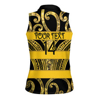 Taranaki Custom Rugby New Zealand Women Sleeveless Polo Shirt Aotearoa Maori Pukana Tiki Mascot