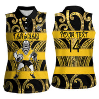 Taranaki Custom Rugby New Zealand Women Sleeveless Polo Shirt Aotearoa Maori Pukana Tiki Mascot