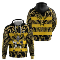 Taranaki Custom Rugby New Zealand Zip Hoodie Aotearoa Maori Pukana Tiki Mascot