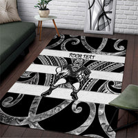 Hawke's Bay Custom Rugby New Zealand Area Rug Aotearoa Maori Pukana Tiki Mascot