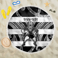 Hawke's Bay Custom Rugby New Zealand Beach Blanket Aotearoa Maori Pukana Tiki Mascot