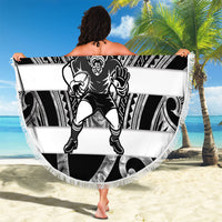 Hawke's Bay Custom Rugby New Zealand Beach Blanket Aotearoa Maori Pukana Tiki Mascot