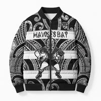 Hawke's Bay Custom Rugby New Zealand Bomber Puffer Jacket Aotearoa Maori Pukana Tiki Mascot