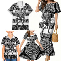 Hawke's Bay Custom Rugby New Zealand Family Matching Mermaid Dress and Hawaiian Shirt Aotearoa Maori Pukana Tiki Mascot