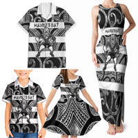 Hawke's Bay Custom Rugby New Zealand Family Matching Tank Maxi Dress and Hawaiian Shirt Aotearoa Maori Pukana Tiki Mascot