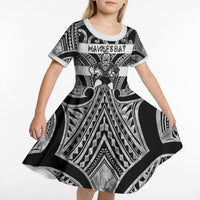Hawke's Bay Custom Rugby New Zealand Kid Short Sleeve Dress Aotearoa Maori Pukana Tiki Mascot