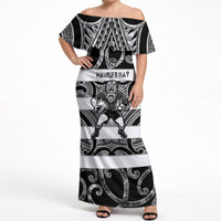 Hawke's Bay Custom Rugby New Zealand Off Shoulder Maxi Dress Aotearoa Maori Pukana Tiki Mascot