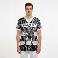Hawke's Bay Custom Rugby New Zealand Scrub Top Aotearoa Maori Pukana Tiki Mascot