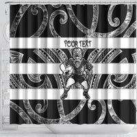 Hawke's Bay Custom Rugby New Zealand Shower Curtain Aotearoa Maori Pukana Tiki Mascot