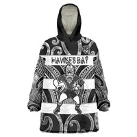 Hawke's Bay Custom Rugby New Zealand Wearable Blanket Hoodie Aotearoa Maori Pukana Tiki Mascot