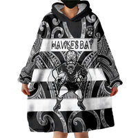 Hawke's Bay Custom Rugby New Zealand Wearable Blanket Hoodie Aotearoa Maori Pukana Tiki Mascot