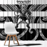Hawke's Bay Custom Rugby New Zealand Window Curtain Aotearoa Maori Pukana Tiki Mascot