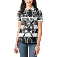 Hawke's Bay Custom Rugby New Zealand Women Polo Shirt Aotearoa Maori Pukana Tiki Mascot