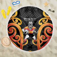 Waikato Custom Rugby New Zealand Beach Blanket Aotearoa Maori Pukana Tiki Mascot