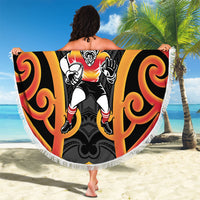 Waikato Custom Rugby New Zealand Beach Blanket Aotearoa Maori Pukana Tiki Mascot