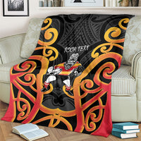 Waikato Custom Rugby New Zealand Blanket Aotearoa Maori Pukana Tiki Mascot