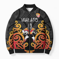 Waikato Custom Rugby New Zealand Bomber Puffer Jacket Aotearoa Maori Pukana Tiki Mascot