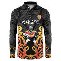 Waikato Custom Rugby New Zealand Button Sweatshirt Aotearoa Maori Pukana Tiki Mascot