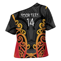 Waikato Custom Rugby New Zealand Cross Shoulder Shirt Aotearoa Maori Pukana Tiki Mascot