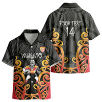 Waikato Custom Rugby New Zealand Kid Hawaiian Shirt Aotearoa Maori Pukana Tiki Mascot