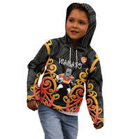Waikato Custom Rugby New Zealand Kid Hoodie Aotearoa Maori Pukana Tiki Mascot