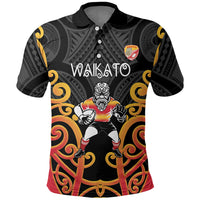 Waikato Custom Rugby New Zealand Polo Shirt Aotearoa Maori Pukana Tiki Mascot