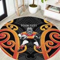 Waikato Custom Rugby New Zealand Round Carpet Aotearoa Maori Pukana Tiki Mascot