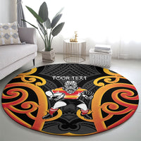 Waikato Custom Rugby New Zealand Round Carpet Aotearoa Maori Pukana Tiki Mascot