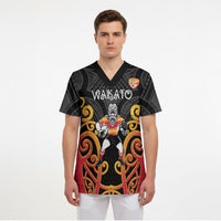 Waikato Custom Rugby New Zealand Scrub Top Aotearoa Maori Pukana Tiki Mascot