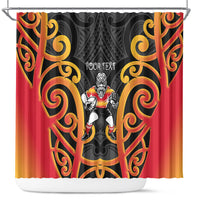 Waikato Custom Rugby New Zealand Shower Curtain Aotearoa Maori Pukana Tiki Mascot
