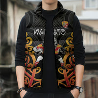 Waikato Custom Rugby New Zealand Sleeveless Puffer Jacket Aotearoa Maori Pukana Tiki Mascot