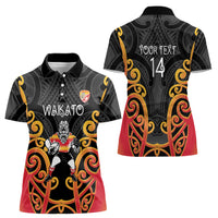 Waikato Custom Rugby New Zealand Women Polo Shirt Aotearoa Maori Pukana Tiki Mascot
