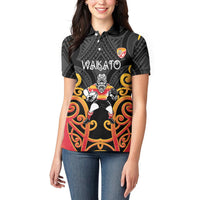 Waikato Custom Rugby New Zealand Women Polo Shirt Aotearoa Maori Pukana Tiki Mascot