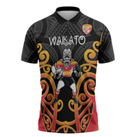Waikato Custom Rugby New Zealand Zipper Polo Shirt Aotearoa Maori Pukana Tiki Mascot