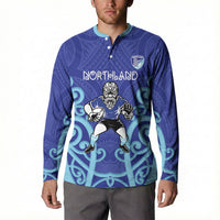 Northland Custom Rugby New Zealand Button Sweatshirt Aotearoa Maori Pukana Tiki Mascot