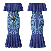 Northland Custom Rugby New Zealand Couples Matching Mermaid Dress and Long Sleeve Button Shirt Aotearoa Maori Pukana Tiki Mascot
