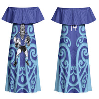 Northland Custom Rugby New Zealand Couples Matching Off Shoulder Maxi Dress and Long Sleeve Button Shirt Aotearoa Maori Pukana Tiki Mascot