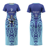 Northland Custom Rugby New Zealand Couples Matching Short Sleeve Bodycon Dress and Long Sleeve Button Shirt Aotearoa Maori Pukana Tiki Mascot