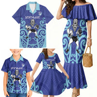 Northland Custom Rugby New Zealand Family Matching Mermaid Dress and Hawaiian Shirt Aotearoa Maori Pukana Tiki Mascot