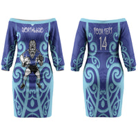 Northland Custom Rugby New Zealand Family Matching Off The Shoulder Long Sleeve Dress and Hawaiian Shirt Aotearoa Maori Pukana Tiki Mascot