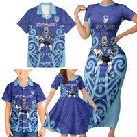 Northland Custom Rugby New Zealand Family Matching Short Sleeve Bodycon Dress and Hawaiian Shirt Aotearoa Maori Pukana Tiki Mascot