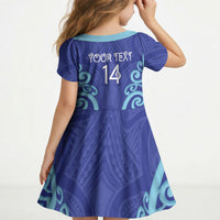 Northland Custom Rugby New Zealand Kid Short Sleeve Dress Aotearoa Maori Pukana Tiki Mascot
