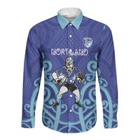 Northland Custom Rugby New Zealand Long Sleeve Button Shirt Aotearoa Maori Pukana Tiki Mascot