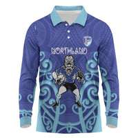 Northland Custom Rugby New Zealand Long Sleeve Polo Shirt Aotearoa Maori Pukana Tiki Mascot