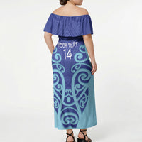 Northland Custom Rugby New Zealand Off Shoulder Maxi Dress Aotearoa Maori Pukana Tiki Mascot